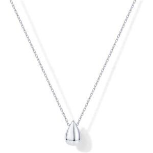Rhodium Plated Dainty Teardrop Necklace | Adjustable 19" Hypoallergenic Pendant